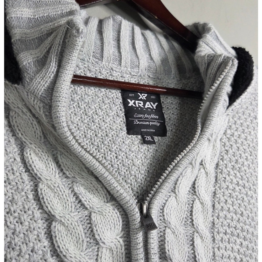 XRAY Jeans Full Zip Hoodie Sweater 2XL Gray Cable Knit Premium Cardigan Jacket
